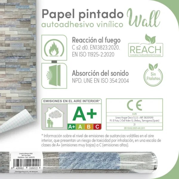 Papel pintado vinílico Grey Brick - lineahogar - Lineafix Adhesive Wall - imagen producto
