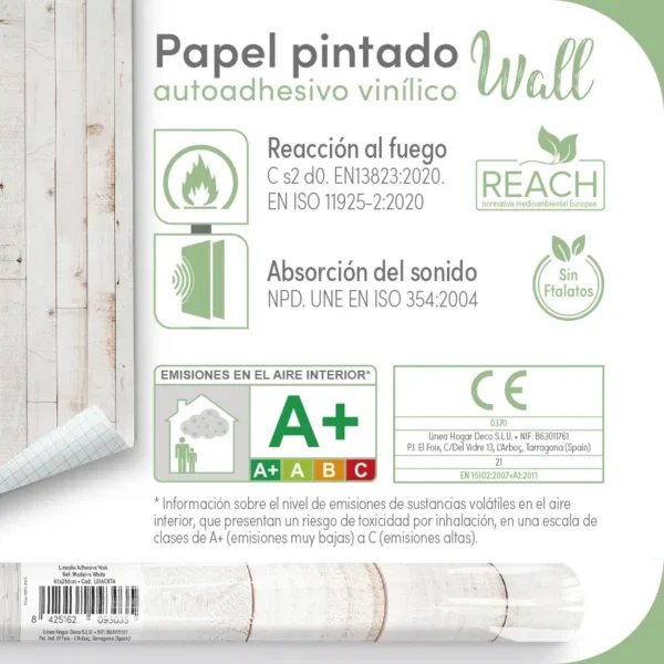 Papel pintado vinílico Madeira White - lineahogar - Lineafix Adhesive Wall - imagen producto